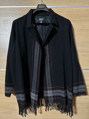 Crossing Pointe Women’s Sz 2XL MS Wool Blend light blanket Wrap Coat tasseled